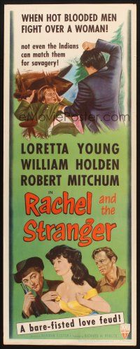 2a522 RACHEL & THE STRANGER insert R53 William Holden & Robert Mitchum fight over Loretta Young!