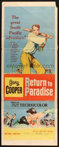 2a545 RETURN TO PARADISE insert '53 art of Gary Cooper, from James A. Michener's story!