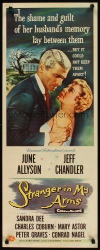 2a672 STRANGER IN MY ARMS insert '59 close up of Jeff Chandler grabbing pretty June Allyson!