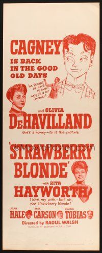 2a674 STRAWBERRY BLONDE insert R57 James Cagney w/pretty Olivia De Havilland & Rita Hayworth!