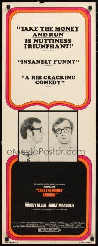 2a697 TAKE THE MONEY & RUN insert '69 wacky Woody Allen mugshot in classic mockumentary!