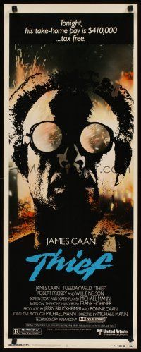 2a717 THIEF insert '81 Michael Mann, really cool image of James Caan w/goggles!
