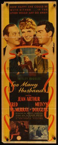 2a733 TOO MANY HUSBANDS insert '40 Jean Arthur between Fred MacMurray & Melvyn Douglas!