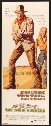 2a743 TRAIN ROBBERS insert '73 great full-length art of cowboy John Wayne & sexy Ann-Margret!