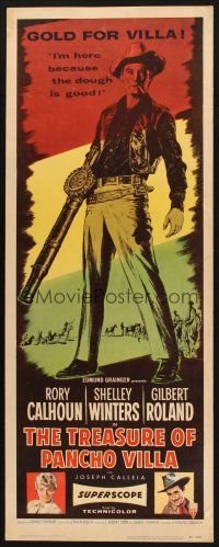 2a744 TREASURE OF PANCHO VILLA insert '55 art of cowboy Rory Calhoun with custom machine gun!