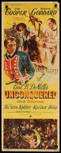 2a753 UNCONQUERED insert '47 Gary Cooper & sexy Paulette Goddard in colonial America!