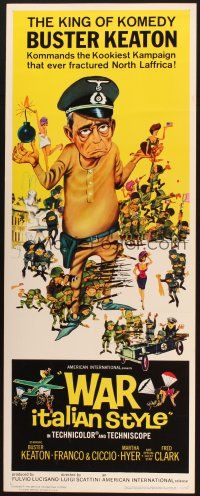 2a779 WAR ITALIAN STYLE insert '66 Due Marines e un Generale, cartoon art of Buster Keaton as Nazi
