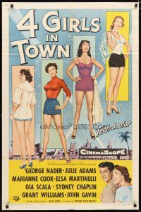 2c005 4 GIRLS IN TOWN 1sh '56 sexy Julie Adams, Marianne Cook, Elsa Martinelli & Gia Scala!