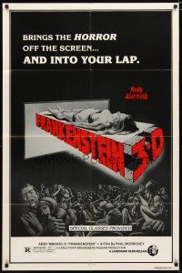 2c037 ANDY WARHOL'S FRANKENSTEIN 1sh R80s cool 3D art of near-naked girl coming off screen!