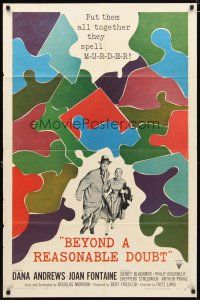 2c078 BEYOND A REASONABLE DOUBT 1sh '56 Fritz Lang noir, Dana Andrews & Joan Fontaine, cool art!