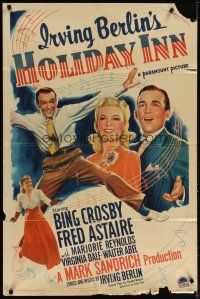 2c404 HOLIDAY INN 1sh '42 Fred Astaire, Bing Crosby, Marjorie Reynolds, Irving Berlin musical!