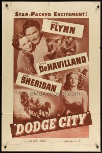 2e015 DODGE CITY 1sh R51 Errol Flynn, Olivia De Havilland, Ann Sheridan, Michael Curtiz classic!