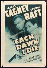 2e137 EACH DAWN I DIE linen 1sh R47 great close up of prisoners James Cagney & George Raft!