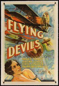 2e145 FLYING DEVILS linen 1sh '33 great stone litho art of air show biplanes doing stunts!