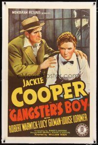 2e155 GANGSTER'S BOY linen 1sh '38 stone litho of Jackie Cooper & Robert Warwick behind bars!