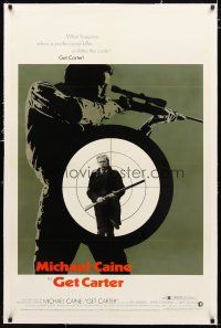 2e157 GET CARTER linen 1sh '71 cool different image of Michael Caine & sniper with rifle!