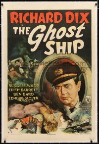 2e159 GHOST SHIP linen 1sh '43 directed by Mark Robson, produced by Val Lewton, art of Richard Dix!