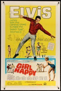 2e164 GIRL HAPPY linen 1sh '65 great image of Elvis Presley dancing, Shelley Fabares, rock & roll!
