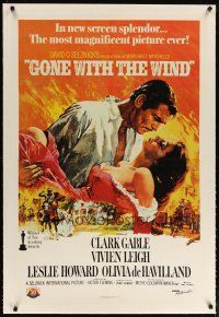 2e170 GONE WITH THE WIND linen 1sh R89 Terpning art of Gable carrying Leigh over Atlanta burning!