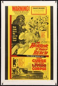 2e197 HORROR OF PARTY BEACH/CURSE OF THE LIVING CORPSE linen 1sh '64 great wacky monster images!
