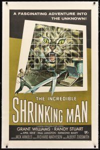 2e213 INCREDIBLE SHRINKING MAN linen 1sh '57 Jack Arnold classic, great Reynold Brown sci-fi art!