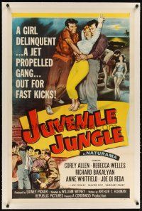 2e227 JUVENILE JUNGLE linen 1sh '58 a girl delinquent & a jet propelled gang out for fast kicks!
