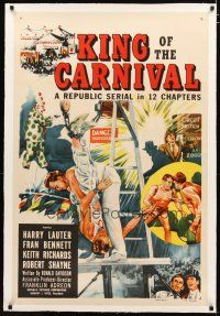 2e231 KING OF THE CARNIVAL linen 1sh '55 Republic serial, artwork of circus performers!