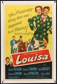 2e246 LOUISA linen 1sh '50 wacky image of Ronald Reagan in polka-dot robe, Ruth Hussey, Coburn!