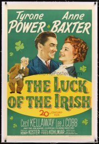2e250 LUCK OF THE IRISH linen 1sh '48 art of Tyrone Power, Anne Baxter & leprechaun Cecil Kellaway!
