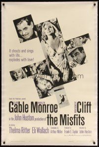 2e265 MISFITS linen 1sh '61 sexy Marilyn Monroe, Clark Gable, Montgomery Clift, John Huston!