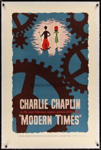 2e266 MODERN TIMES linen 1sh R59 great Henry Cerutti artwork of Charlie Chaplin with gears!