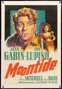 2e268 MOONTIDE linen 1sh '42 great art of sexy Ida Lupino & smoking Jean Gabin, Fritz Lang directs!