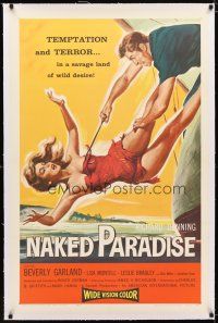 2e275 NAKED PARADISE linen 1sh '57 art of super sexy falling Beverly Garland caught by hook!