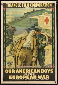 2e283 OUR AMERICAN BOYS IN THE EUROPEAN WAR linen 1sh '16 Red Cross medics helping the wounded!