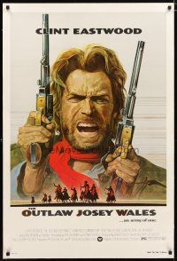 2e286 OUTLAW JOSEY WALES linen 1sh '76 Clint Eastwood is an army of one, cool double-fisted artwork!