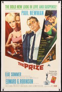 2e293 PRIZE linen 1sh '63 Howard Terpning art of Paul Newman in suit and tie & sexy Elke Sommer!