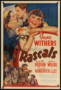 2e297 RASCALS linen 1sh '38 great stone litho of gypsy girl Jane Withers & Rochelle Hudson!