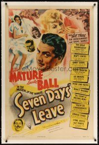 2e313 SEVEN DAYS' LEAVE linen 1sh '42 art of Lucille Ball, Victor Mature & top radio entertainers!