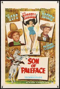 2e324 SON OF PALEFACE linen 1sh '52 Roy Rogers & Trigger, Bob Hope, sexy Jane Russell!