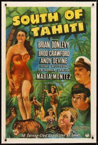 2e327 SOUTH OF TAHITI linen 1sh '41 artwork of Brian Donlevy & sexy tropical Maria Montez!