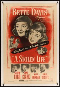 2e333 STOLEN LIFE linen 1sh '46 Bette Davis as identical twins with different fates, Glenn Ford