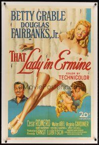 2e347 THAT LADY IN ERMINE linen 1sh '48 stone litho of sexiest Betty Grable & Douglas Fairbanks Jr.!
