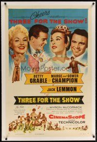 2e354 THREE FOR THE SHOW linen 1sh '54 Betty Grable, Jack Lemmon, Marge & Gower Champion!