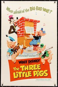 2e355 THREE LITTLE PIGS linen 1sh R68 Walt Disney animation of classic fairy tale!