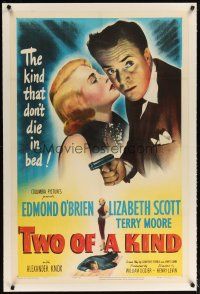 2e362 TWO OF A KIND linen 1sh '51 great image of sexy Lizabeth Scott & Edmond O'Brien, noir!