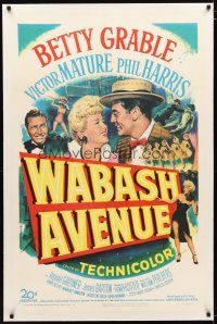 2e372 WABASH AVENUE linen 1sh '50 artwork of Betty Grable & Victor Mature smiling at each other!