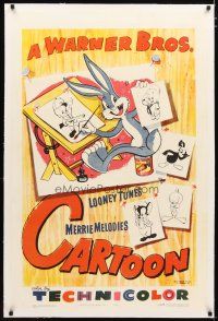 2e374 WARNER BROS CARTOON linen 1sh '52 Bugs Bunny, Daffy Duck, Porky Pig, Elmer Fudd & more!