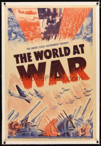 2e383 WORLD AT WAR linen 1sh '42 WWII documentary made right after Pearl Harbor, montage with FDR!