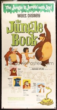 2f050 JUNGLE BOOK linen 3sh '67 Walt Disney cartoon classic, great image of Mowgli & friends!