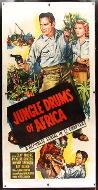 2f051 JUNGLE DRUMS OF AFRICA linen 3sh '52 Clayton Moore with gun & Phyllis Coates, Republic serial!